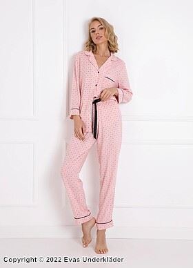 Pyjamas / morgenkåpe, bånd, lange ermer, lomme, små prikker